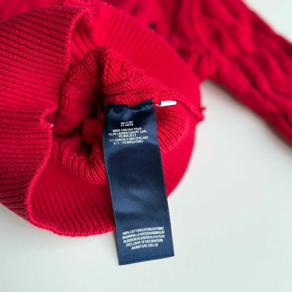 Ralph Lauren Baby Cable Knit Cardigan Sweater Red 18-24 Months 100% Cotton